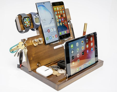 Deskonizer Wooden docking station Charging bedside table Nightstand organizer